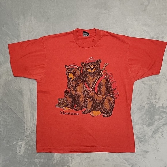 Screen Stars Other - VTG  Montana Nature Shirt Mens XL Red Single Stitch Black Bears 80s Made‎ In USA